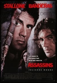 5r060 ASSASSINS DS 1sh '95 cool image of Sylvester Stallone, Antonio Banderas & Julianne Moore!