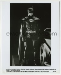 5s084 BATMAN 8x10 still '89 best portrait of Michael Keaton in full costume by Batmobile!