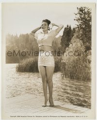 5s229 DOROTHY LAMOUR 8.25x10 still '46 sexy c/u in skimpy outfit with bare feet on lake dock!
