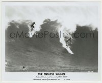 5s261 ENDLESS SUMMER 8.25x10 still '67 Mike Hynson & Robert August surf on high wave, Bruce Brown!