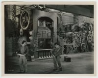 5s573 MODERN TIMES 8x10.25 still '36 great image of Charlie Chaplin & Chester Conklin by machine!