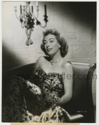 5s414 JOAN CRAWFORD 7.5x9.5 still '47 seated in strapless Adrian gown & jewels from Possessed!