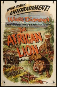 5t021 AFRICAN LION 1sh '55 Walt Disney jungle safari documentary, cool animal artwork!