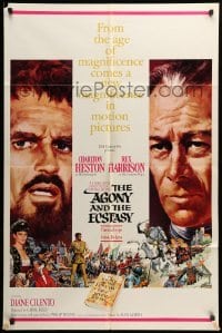 5t023 AGONY & THE ECSTASY Roadshow 1sh '65 Terpning art of Charlton Heston & Rex Harrison!