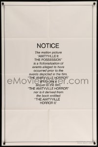 5t038 AMITYVILLE II teaser 1sh '82 The Possession, special notice, looks like legal trouble!