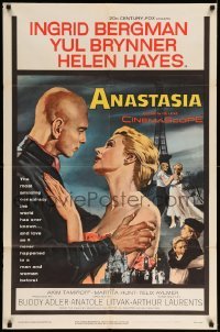 5t039 ANASTASIA 1sh '56 great romantic art of Ingrid Bergman & Yul Brynner!