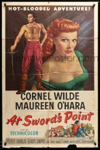 5t053 AT SWORD'S POINT 1sh '52 full-length barechested Cornel Wilde, sexy Maureen O'Hara!