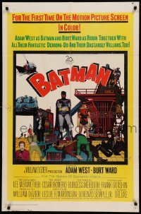 5t071 BATMAN 1sh '66 Adam West & Burt Ward w/ villains Meriwether, Romero, Meredith & Gorshin!