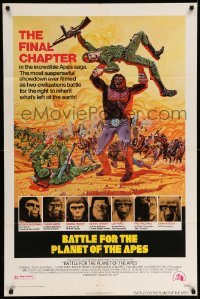5t072 BATTLE FOR THE PLANET OF THE APES 1sh '73 great sci-fi artwork of war between apes & humans!