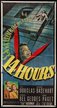 5w230 14 HOURS 3sh '51 Richard Basehart, Paul Douglas, Barbara Bel Geddes, cool clock design!