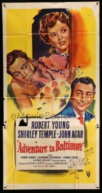 5w245 ADVENTURE IN BALTIMORE 3sh '49 art of Robert Young, John Agar & cute Shirley Temple!