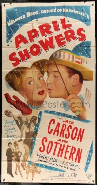 5w265 APRIL SHOWERS 3sh '48 great c/u of Jack Carson & Ann Sothern under umbrella!