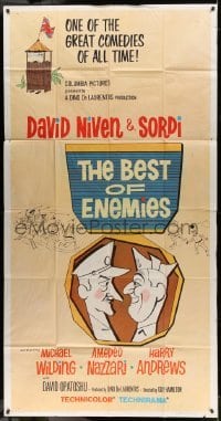 5w287 BEST OF ENEMIES 3sh '62 great cartoon art of WWII soldiers David Niven & Alberto Sordi!
