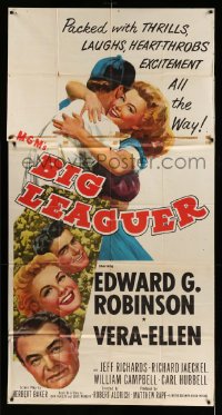 5w294 BIG LEAGUER 3sh '53 Edward G. Robinson, Vera-Ellen, Robert Aldrich directed, baseball!