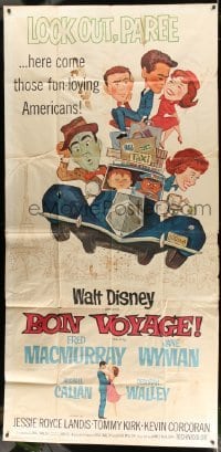 5w316 BON VOYAGE 3sh '62 Walt Disney, Fred MacMurray, Jane Wyman, great wacky art!