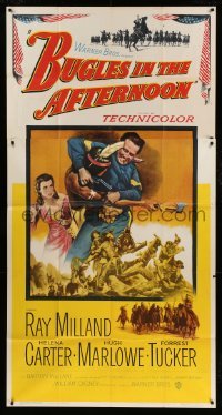 5w330 BUGLES IN THE AFTERNOON 3sh '52 Ray Milland, Helena Carter, cool art of western battle!