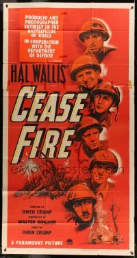 5w344 CEASE FIRE 3D 3sh '53 Hal Wallis, cool artwork of Korean War soldiers!