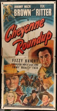 5w349 CHEYENNE ROUNDUP 3sh '43 Johnny Mack Brown, Tex Ritter, Fuzzy Knight!