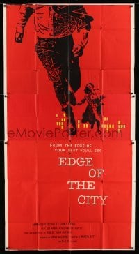 5w423 EDGE OF THE CITY 3sh '57 great different Saul Bass art of man running off of the poster!