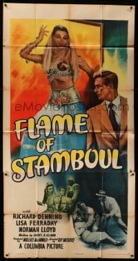 5w445 FLAME OF STAMBOUL 3sh '51 Richard Denning, full-length artwork of sexy bellydancer!