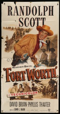 5w456 FORT WORTH 3sh '51 cowboy Randolph Scott with two guns in Texas, the Lone Star State!