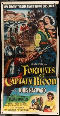 5w457 FORTUNES OF CAPTAIN BLOOD 3sh '50 art of swashbuckler Louis Hayward & sexy Patricia Medina!