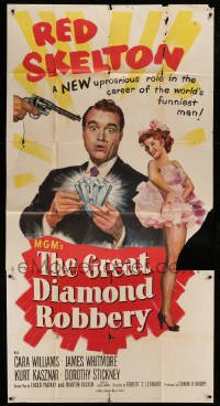 5w492 GREAT DIAMOND ROBBERY 3sh '53 artwork of Red Skelton with giant jewel & sexy Cara Williams!