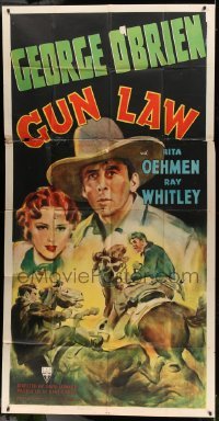 5w503 GUN LAW 3sh '38 George O'Brien, Rita Oehmen, cool western action artwork!