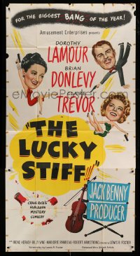 5w631 LUCKY STIFF 3sh '48 wacky art of Dorothy Lamour, Brian Donlevy & Claire Trevor!
