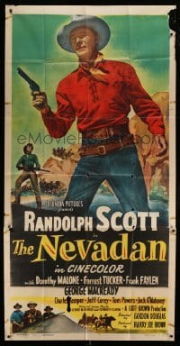 5w693 NEVADAN 3sh '50 close-up of Randolph Scott, Dorothy Malone!