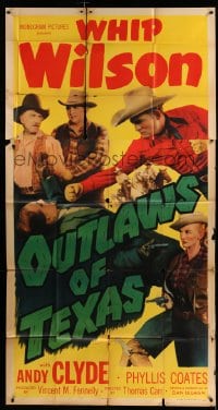 5w742 OUTLAWS OF TEXAS 3sh '50 western art of Whip Wilson, Andy Clyde & Phyllis Coates!