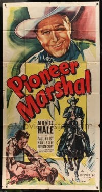 5w761 PIONEER MARSHAL 3sh '49 great huge close up artwork of smiling cowboy Monte Hale!