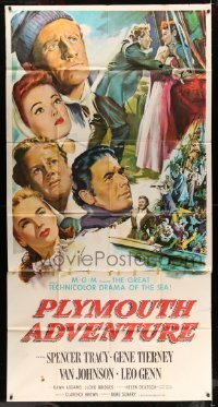 5w765 PLYMOUTH ADVENTURE 3sh '52 Spencer Tracy, Gene Tierney, cool montage art of top stars!