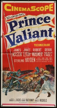5w782 PRINCE VALIANT 3sh '54 artwork of medieval Robert Wagner in armor saving sexy Janet Leigh!