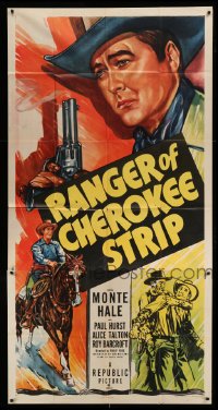 5w799 RANGER OF CHEROKEE STRIP 3sh '49 cool art of Texas Ranger cowboy Monte Hale with gun!