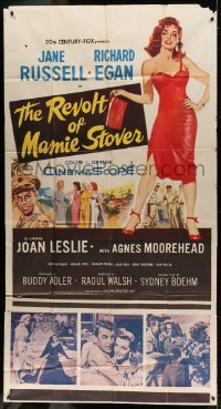 5w810 REVOLT OF MAMIE STOVER 3sh '56 full-length artwork of super sexy Jane Russell, Raoul Walsh!