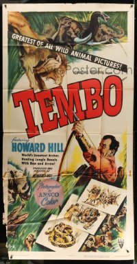 5w908 TEMBO 3sh '52 art of World's Greatest Archer Howard Hill hunting with bow & arrow!