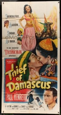 5w917 THIEF OF DAMASCUS 3sh '52 Paul Henreid, sexy full-length Elena Verdugo, Arabian Nights!