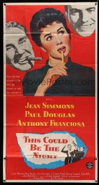 5w918 THIS COULD BE THE NIGHT 3sh '57 Jean Simmons between Paul Douglas & Anthony Franciosa!
