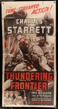 5w921 THUNDERING FRONTIER 3sh '40 cool art of cowboy Charles Starrett, Sons of the Pioneers!