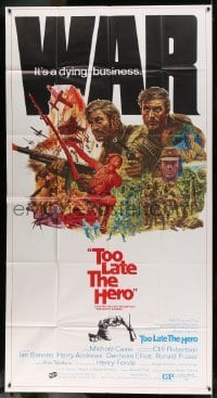 5w927 TOO LATE THE HERO 3sh '70 Robert Aldrich, cool art of Michael Caine & Cliff Robertson, WWII!