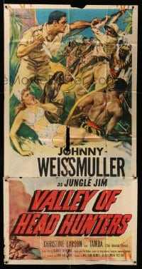 5w946 VALLEY OF HEAD HUNTERS 3sh '53 art of Johnny Weismuller as Jungle Jim fighting natives!