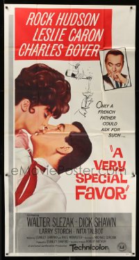 5w949 VERY SPECIAL FAVOR 3sh '65 Charles Boyer, Rock Hudson tries to unwind sexy Leslie Caron!
