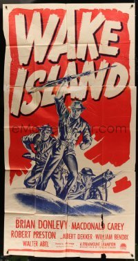 5w953 WAKE ISLAND 3sh R50 Brian Donlevy, Bendix, America will never forget, cool WWII artwork!