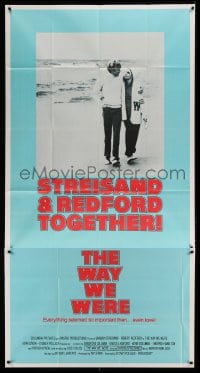 5w960 WAY WE WERE 3sh '73 Barbra Streisand & Robert Redford walk on the beach, Sydney Pollack!