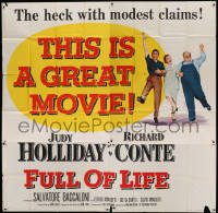 5w197 FULL OF LIFE 6sh '57 newlyweds Judy Holliday & Richard Conte, the heck with modest claims!