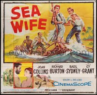 5w212 SEA WIFE 6sh '57 great castaway art of sexy Joan Collins & Richard Burton on raft at sea!