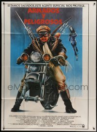 5w033 ARMED & DANGEROUS Argentinean 41x57 '86 wacky security guard John Candy on motorcycle!