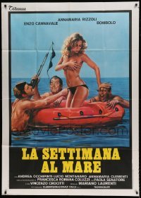 5w141 LA SETTIMANA AL MARE Italian 1p '81 art of sexy topless woman in raft surrounded by perverts!