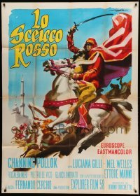 5w164 RED SHEIK Italian 1p '62 cool art of Arabian Channing Pollock on horse by Enrico De Seta!